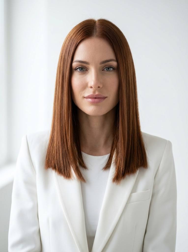 Modella con capelli rossi lisci